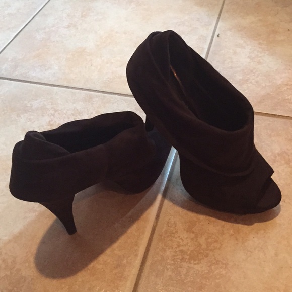 Suede peep toe booties