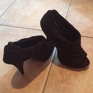 Suede peep toe booties
