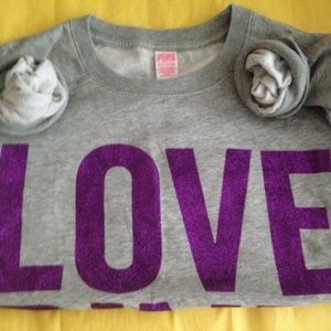 Pink metallic purple lettered sweat shirt