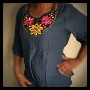 Handmade Embroidery Collar loose Bohemian Blouse
