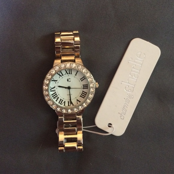Charming Charlie Jewelry - silver watch with rhinestone trim