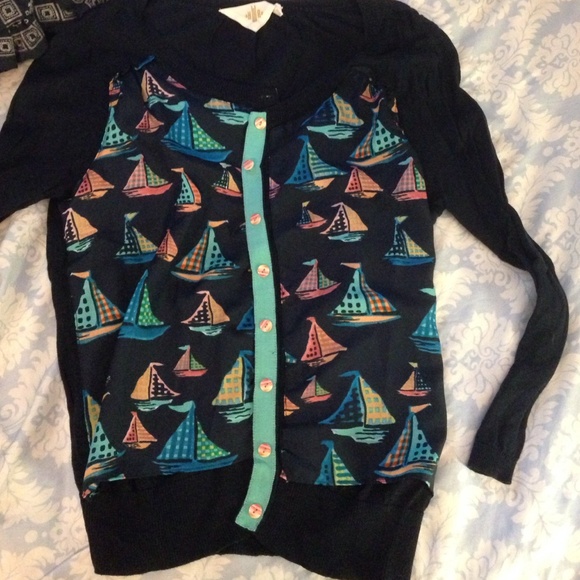 Navy blue cardigan with sailboats