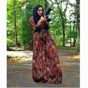 Pattern long sleeve maxi dress