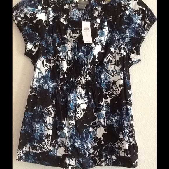 Ann Taylor Teal and Black Print Top