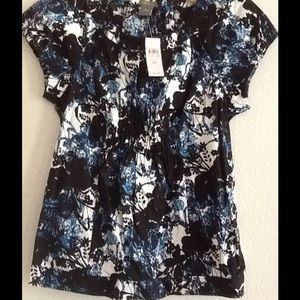 Ann Taylor Teal and Black Print Top