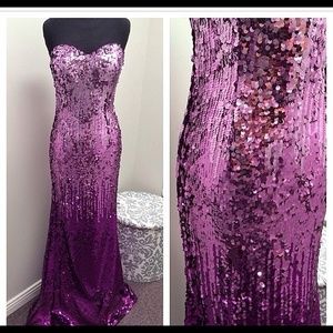 Long pink ombré sequin strapless dress