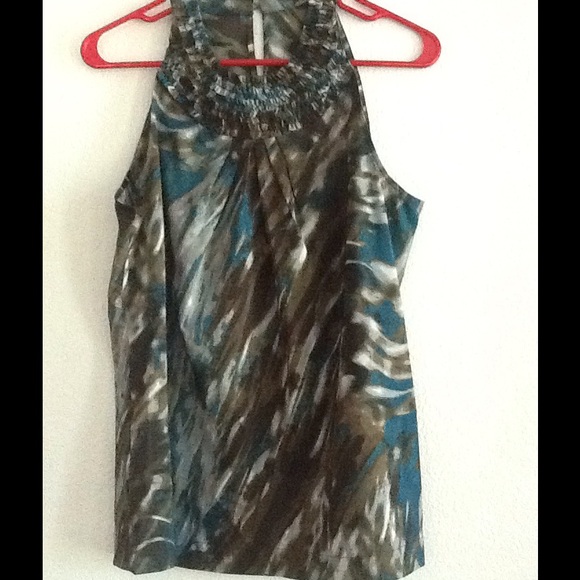 Ann Taylor Teal, Brown and Grey Halter Top