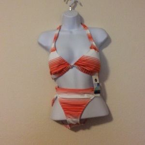 Roxy Orange Striped Swimsuit ( M Top, L bottom)