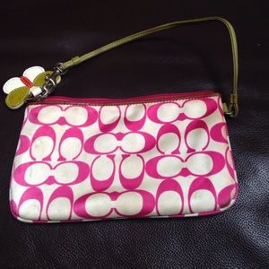 Pink and White Coach Wristlet Bag