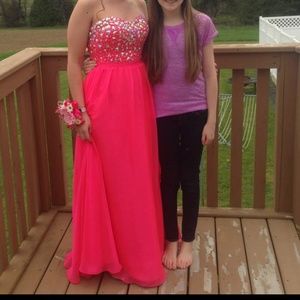Strapless pink/coral long dress