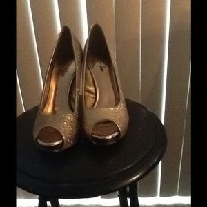 Rose Gold Glitter Open-Toe Heels