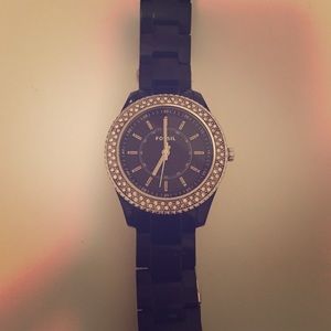 Black Fossil watch with diamonds