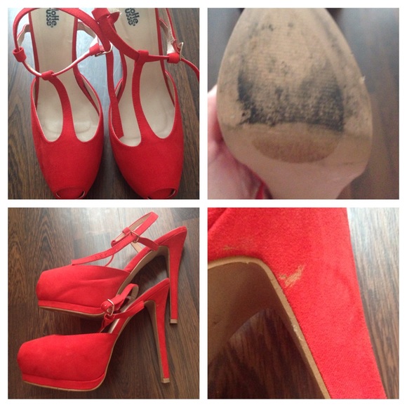 T strap peep toe heels