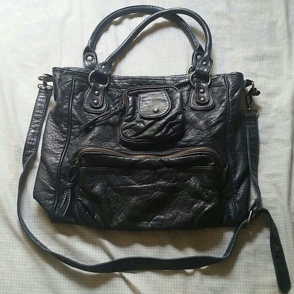 Blue leather tote bag