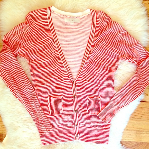 LOFT Sweaters - Loft Orange&White Stripe Cardigan