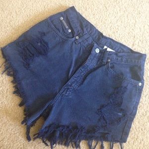Navy distressed high waisted shorts