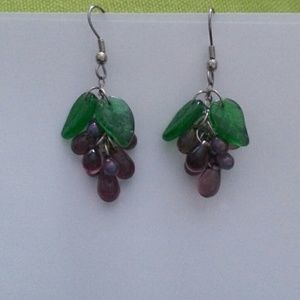 Purple dangle grape fruit earrings.