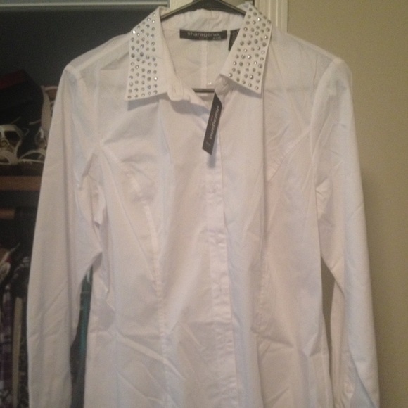 White rhinestone collar blouse - Picture 1 of 4