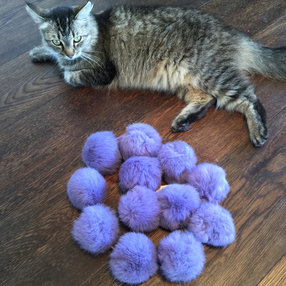 Lilac rabbit Pom Pom scarf - Picture 2 of 2