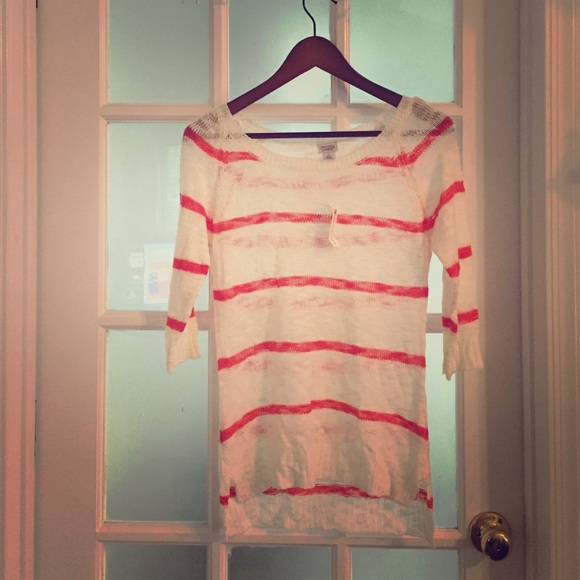 NWT Sheer coral & white Charming Charlie sweater