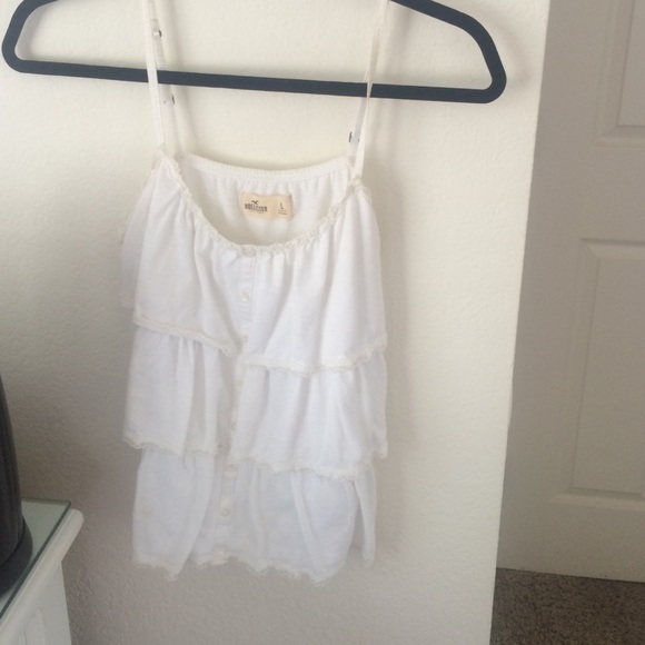 Hollister white ruffled tank top