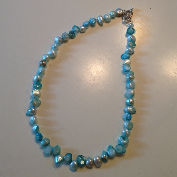 Handmade, Blue, Oblong Pearl Necklace - Picture 1 of 3