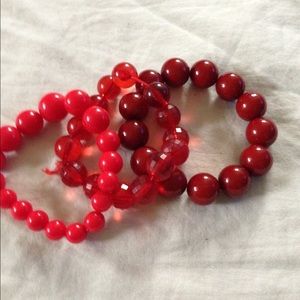 Bead Bracelet Trio (Red)