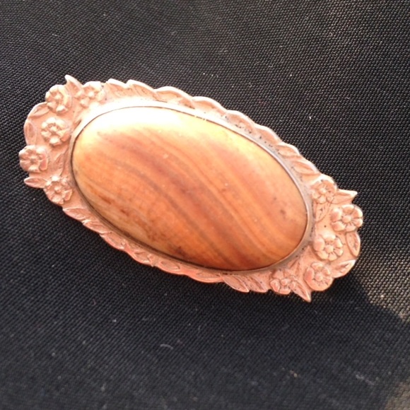 Antique Unmarked Sterling Silver Flower Pin Paste Glass Gems  Vintage antique Sterling floral wood brooch pin