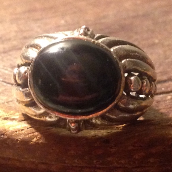 Sterling silver unique black onyx vintage ring sz6