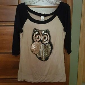 Sequined owl Top