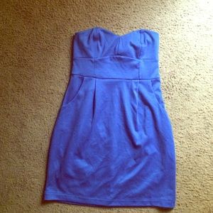 Blue strapless dress