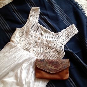 Bohemian maxi dress in white with crocheted detail