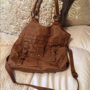 Brown faux leather purse with gold detail