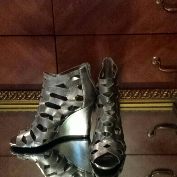 BCBGgeneration Silver leather wedge bootie