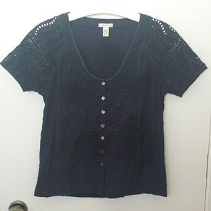 J. Crew navy blue cutout embroidered blouse.