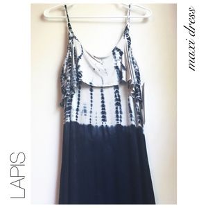 Tie-Dye Print Maxi Dress with Ruffle Overlay