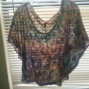 feather print poncho style top