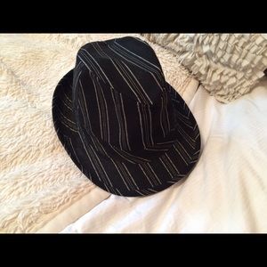 Black and white pinstripe fedora