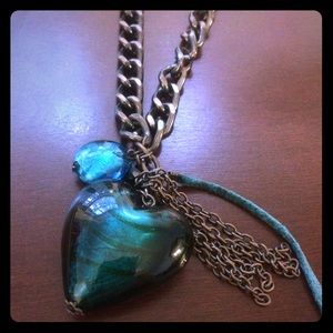 Teal colored heart necklace