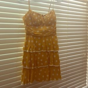 Yellow and white polka dot summer formal dress