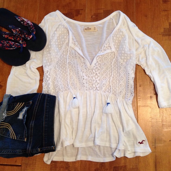 Hollister Tops - White Flow 3/4 Sleeve Shirt w/ Lace