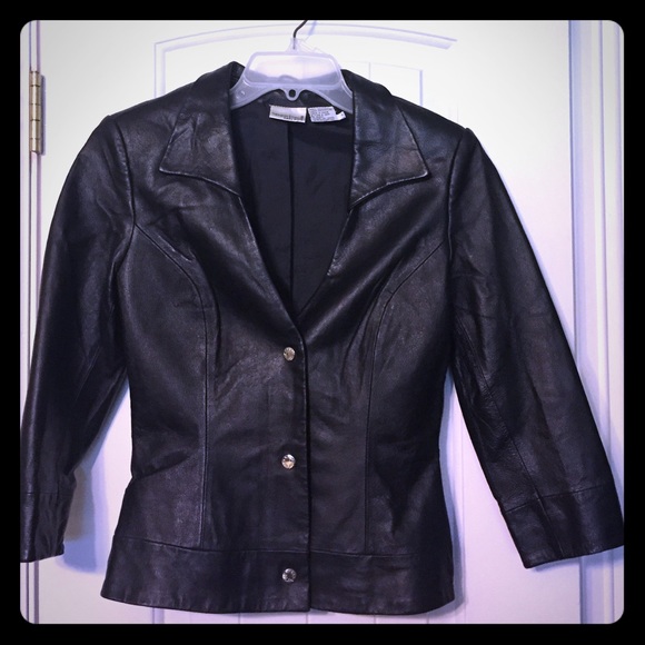 Black leather crop jacket