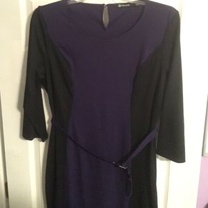 Purple and black color block dress