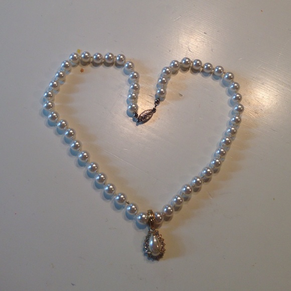 Faux Pearl and Diamond Necklace