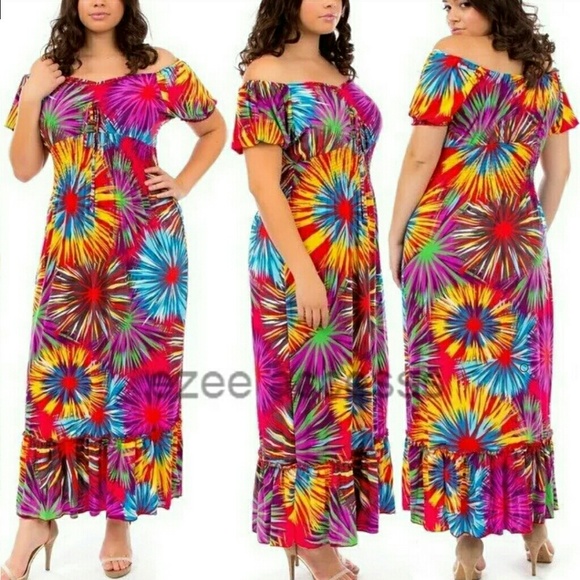 PLUS size ruffle maxi dress cold off SHOULDER sold - Picture 2 of 3