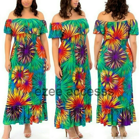 PLUS size ruffle maxi dress cold off SHOULDER sold - Picture 3 of 3