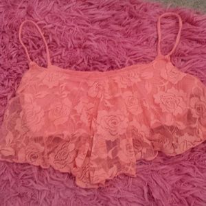 Pink lace crop tank top