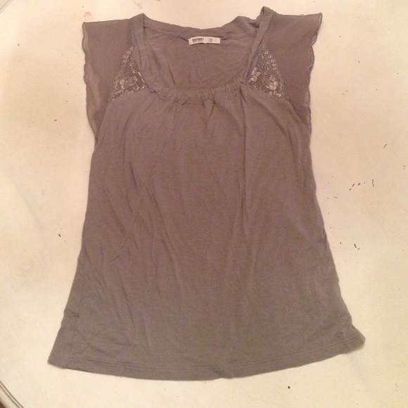 Old Navy Grey Top with Sheer Cap Sleeves