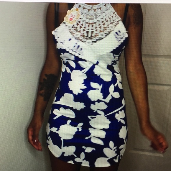 Blue and white floral dress