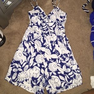 Blue and white floral romper
